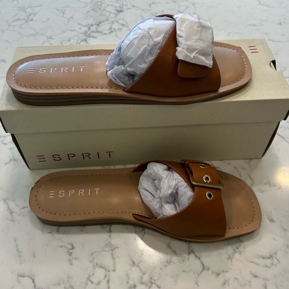 Esprit Lily Faux Leather Buckle Strap Slip On Flat Sandals Size 7.5
